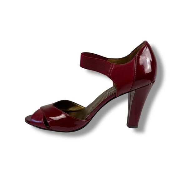 Circa Joan David Womens 6.5 Jamberly Peep Toe Strappy Heel Cranberry Red Patent - Picture 1 of 10